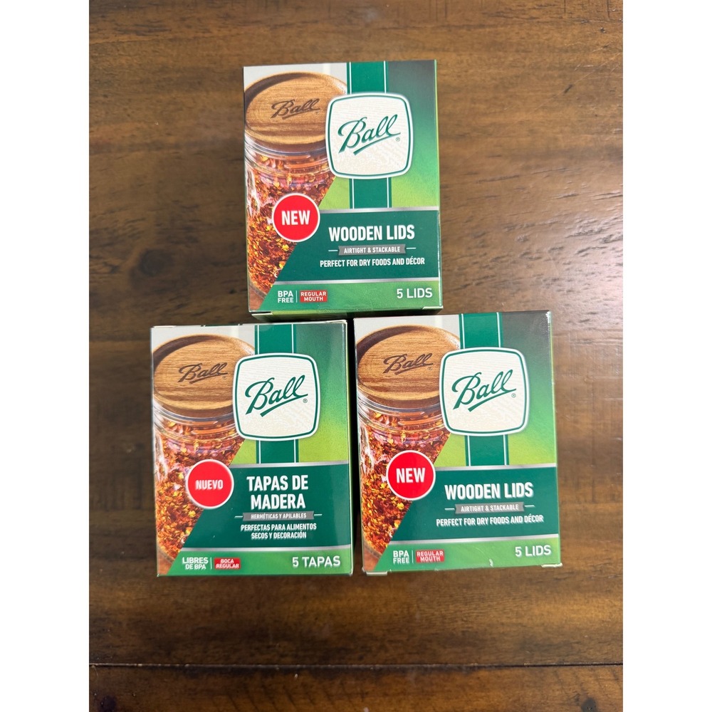 Ball Regular Mouth Wooden Lids Acacia Wood Airtight Stackable 15 Count 3-Pack